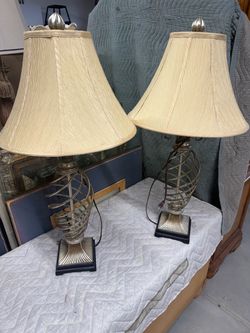 Silver Spiral Metal Table Lamps (2)