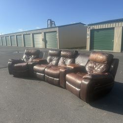 Leather Reclining Sectional Couch 