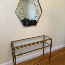 Gold Console Table and Mirror