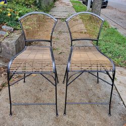 2 faux bamboo and wrought iron counter height bar stools