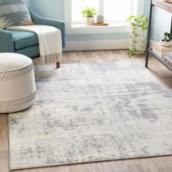 Pre-owned Abstract Rug - Gray/Ivory/Silver - Rectangle 6'7" x 9'6"