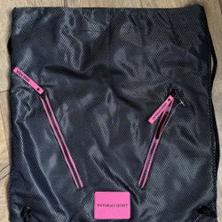 Victoria's Secret VSX Black Pink Drawstring Zipper Pockets Glimmer Backpack Bag