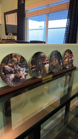 Set of 4 Decorative Collector Plates with Display Rack