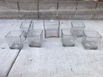 Assorted square glass vases
