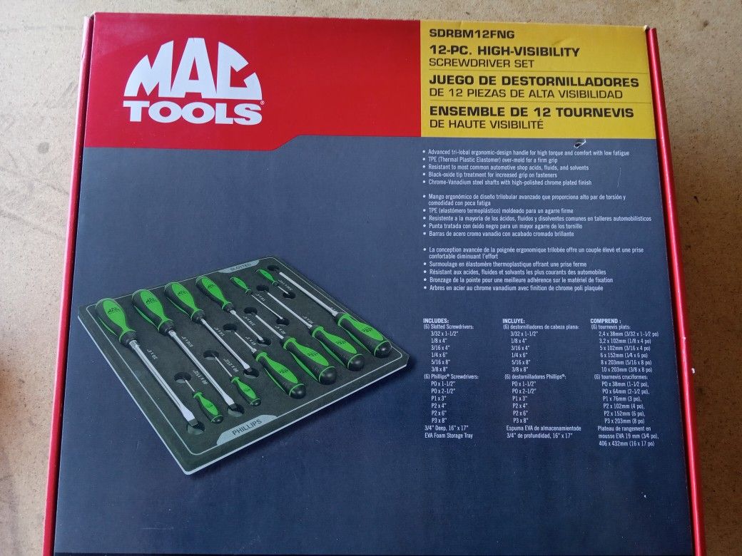 New MAC TOOLS 12 PIECE HIGH VISIBILITY Master Screwdriver Set π₯