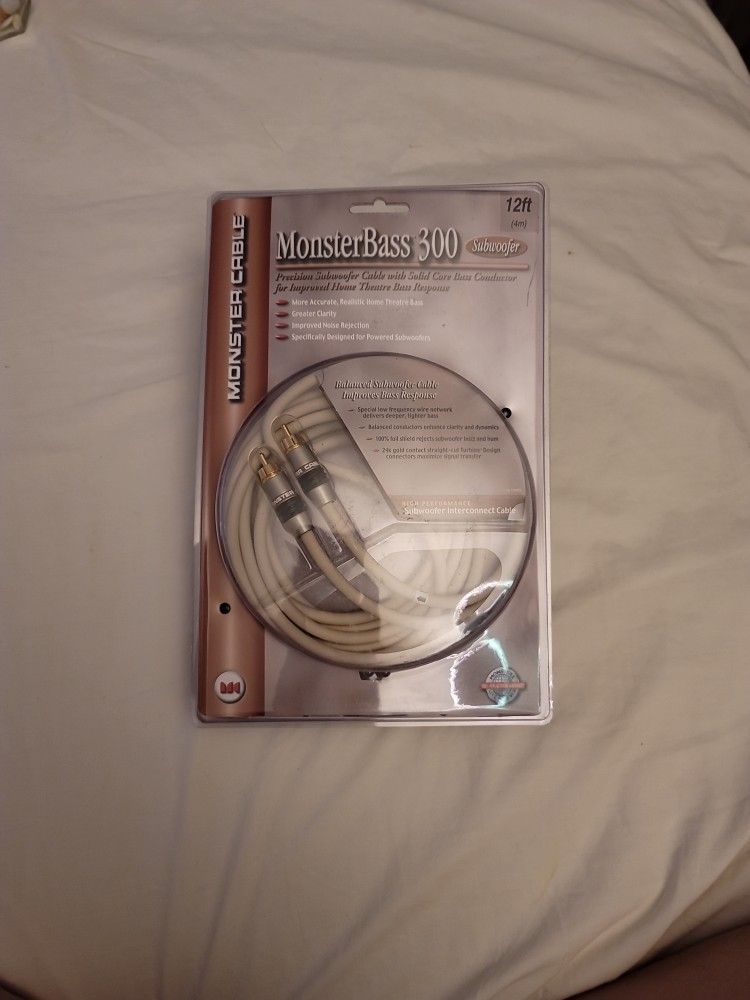 Monster Cable MB300 SW-12 MonsterBass 300. 12 feet Subwoofer Interconnect. Brand New, Factory Sealed!