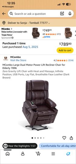 Dual Motor Solid Leather Life Chair