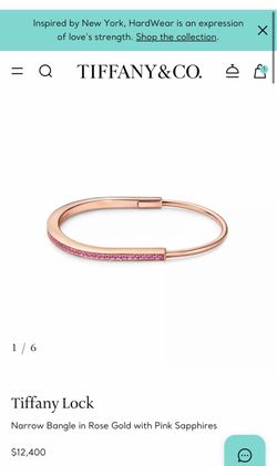 Tiffany Lock bracelet Narrow Bangle in Rose Gold with Pink Sapphires