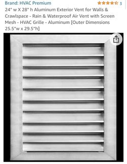 24" w X 28" h Aluminum Exterior Vent for Walls & Crawlspace - Rain & Waterproof Air Vent with Screen Mesh - HVAC Grille - Aluminum [Outer Dimensions 2