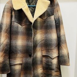 Mens Pendleton Vintage Wool Sherpa Jacket 70s Plaid Sherpa Coat Fargo WesternM/L