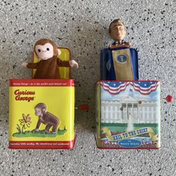2 Vintage Jack In The Box Toys. George Bush/ White House/ Curious George.