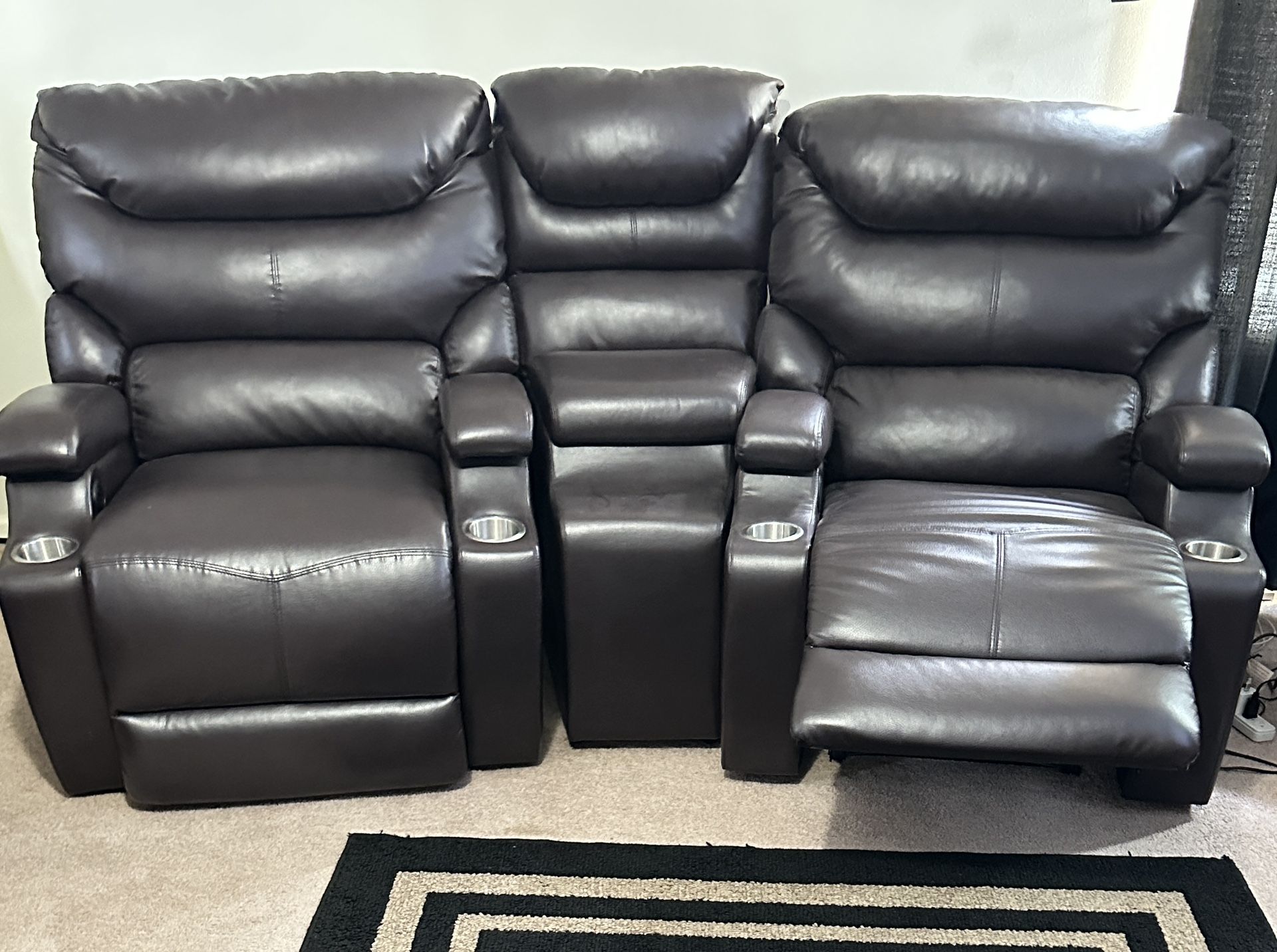 Brown Leather Theater Sofa