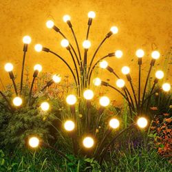 new Solar Lights Outdoor(2 Pack,16 LEDs),Solar Lights Outdoor Waterproof for Garden Decor,4 Modes Firefly Light for Outdoor Decor,Big Bulb High Lumens