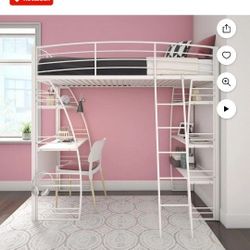 Loft Bed With Desk And Shelves ~ Silver/Grey