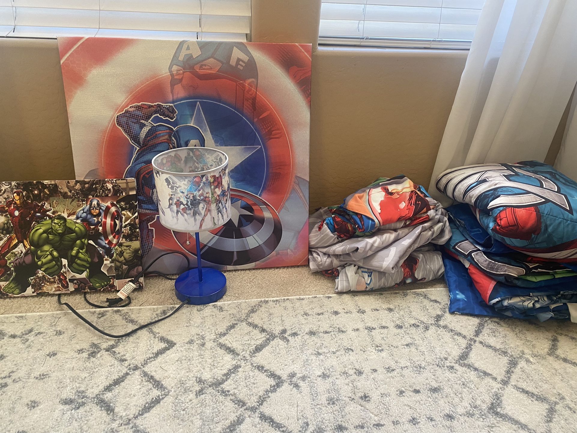 Avengers Bedroom- Wall Art, Lamp And Bedding