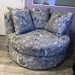 Large Round Swivel Sofa w/ Custom Stain Resistant Fabric - Pick Up Only