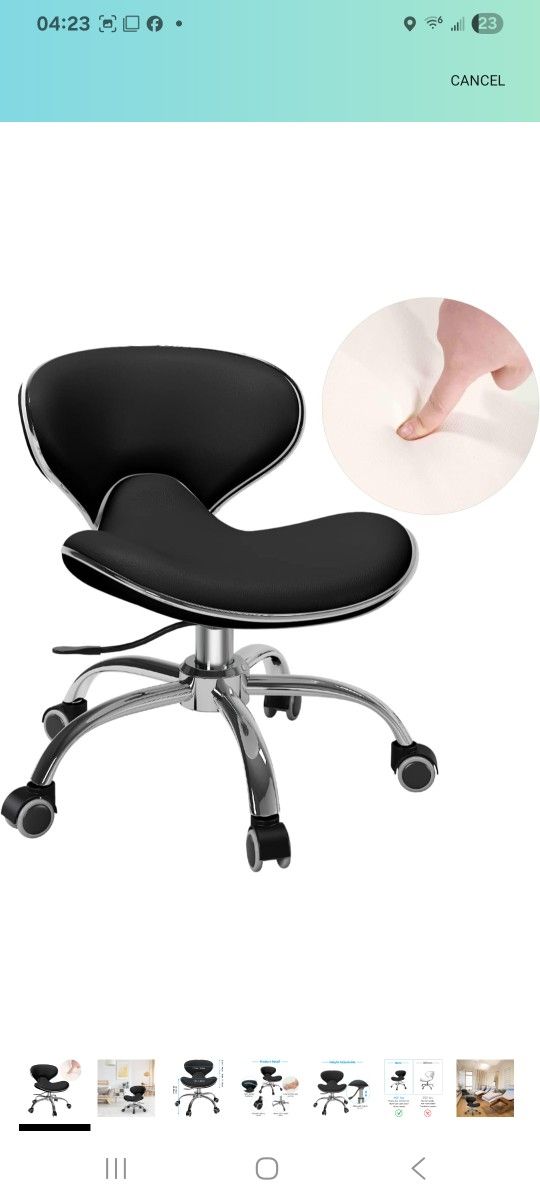 Ergonomic Back Support Rolling Swivel Stool, Perfect for Massage and Salon Office Facial Spa Medical