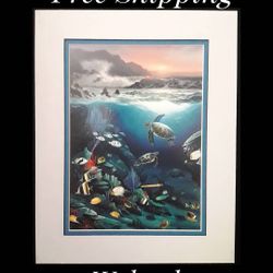 Wyland/Tabora, 11" x 14" Fine Art Calender Print. Mounted on Acid Free Foam Core. Double Matted on Acid Free Matt Board