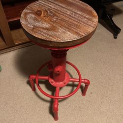 Bar stool  fire hydrant style heavy metal and wood top