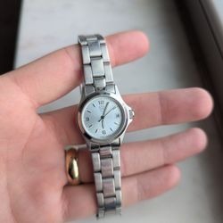 ESQ Swiss Movado Watch Women 25mm Silver Tone Stainless Steel New Battery 6.25" SOLAR LUMINESCENT