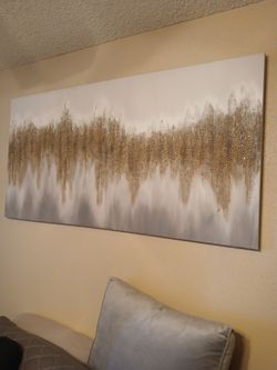 Large Abstract Gold and White Canvas Wall Art