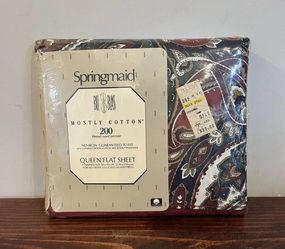 Springmaid Bill Blass Queen Flat Sheet Zarabanda Bedding Home Vintage Y2K New