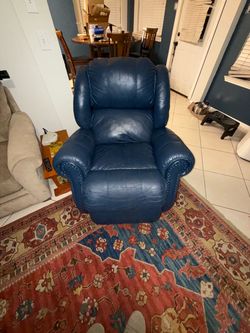 Blue Leather Armchair with Nailhead Trim