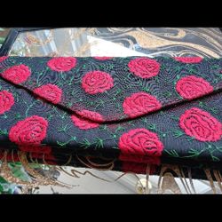 Embroidered Rose Clutch 