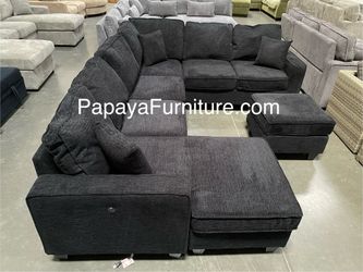 New 113” Chennile Sectional Couch, U-Shaped Sectional Sofa, Couch, Sectionals, Sectional And Ottoman, Couch, Black Sectional, Reversible Chaise Sofa