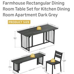 6-Piece Dining Table Set for 6-8 People 63 Inch Kitchen Table Set with 2 Benches and 4 Chairs