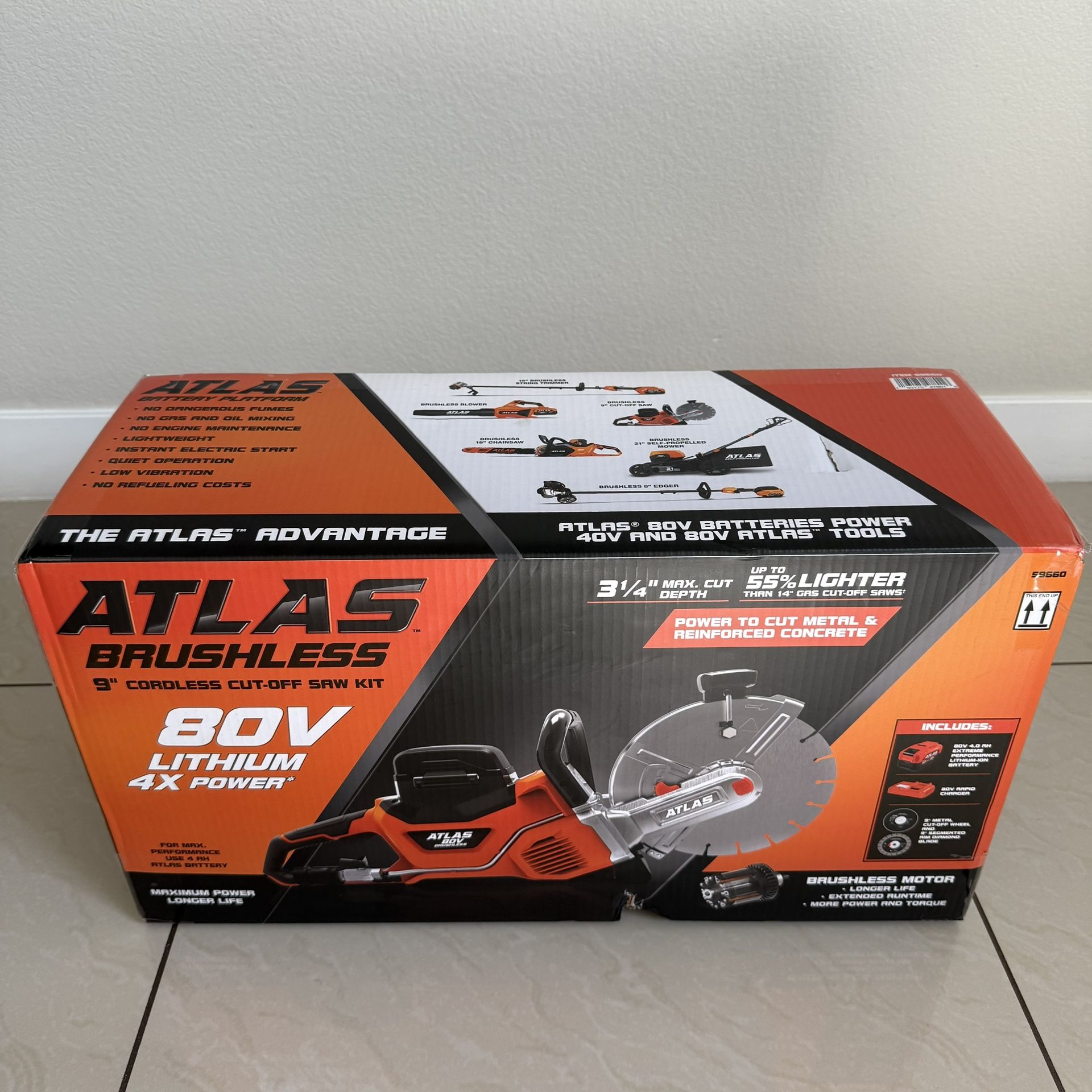 Atlas 80V Brushless 9” Cordless Cut-off Saw Kit Brand New