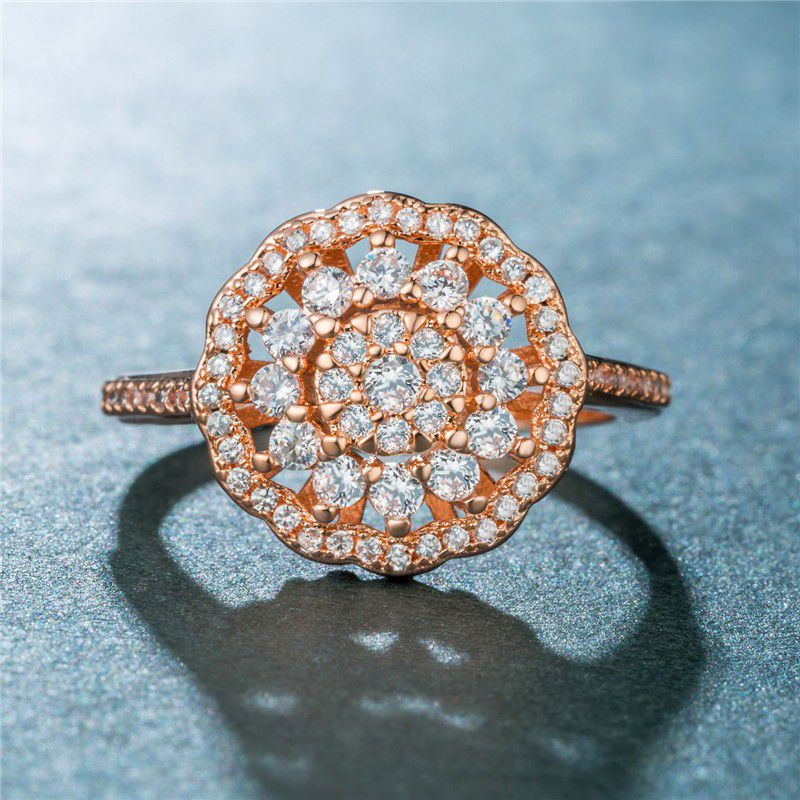 "Big Flower Hollow Gemstone Zircon Luxury Rings for Women, VP1631