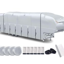 300D Top 5th Wheel RV Cover with Waterproof PU Coating Rip-Resistent & Anti-UV Winter Camper Cover Fits 33' to 37' Toy Hauler