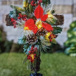 Christmas Cemetery Cross With Flowers