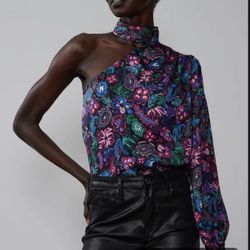 New York & Company One-Shoulder Floral Print Top XXL