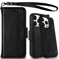4.3 out of 5 Mefon Genuine Leather Wallet Case for iPhone 13 Pro Max, Wireless Charging Compatible, RFID Card Protection, Magnetic De