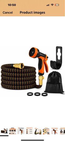 Expandable Garden Hose with 10-Pattern Nozzle, 50 FT, Orange/Black