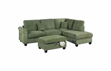 ποΈ Green Corduroy Sectional Sofa with Ottoman L-Shape $10 Down