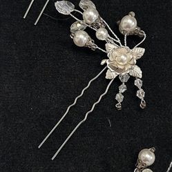 silver Pearl Cluster Hair Pins 