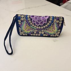 *New* Handmade Embroidered Boho Wallet with a Butterfly and Floral Design