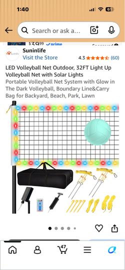 Suninlife LED Volleyball Net Set with Solar Lights