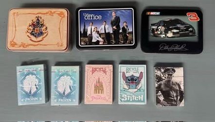 NEW Playing Cards some in collectible tins (one HP deck is opened) just $5 each
