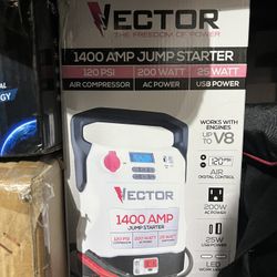 Battery Jump Starter 1400 Amp Crank With Tire Pump And Built In Ac Power Inverter With USB C And usb A Port