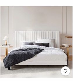 Queen size Velvet Upholstered Platform Bed Frame with Vertical Line Tufted Wingback Headboard, Strong Wooden Slats, and No Box Spring Needed
