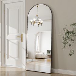 65 x 24 Inch Full-Length Arch Mirror with Stand, Black
