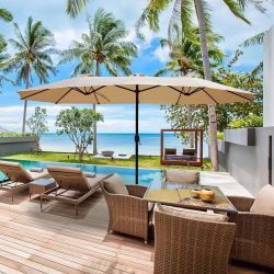 15 x 9 ft. Large Double Sided Market Rectangular Outdoor Patio Umbrella 