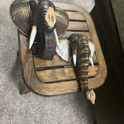 2 Vintage Wood Carved and Hand Painted Elephant Heads