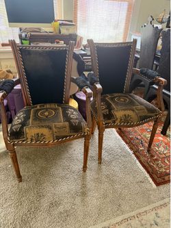 Pair of Vintage Louis XVI Accent Chairs - REAL wood - Versace Medusa Fabric