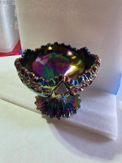 vintage Fenton Amethyst Carnival Glass compote or candy bowl