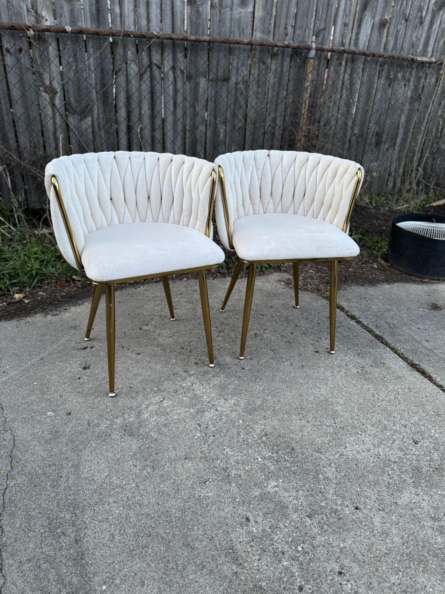 Set of 2 Cream Velvet Dining Chairs with Gold Legs